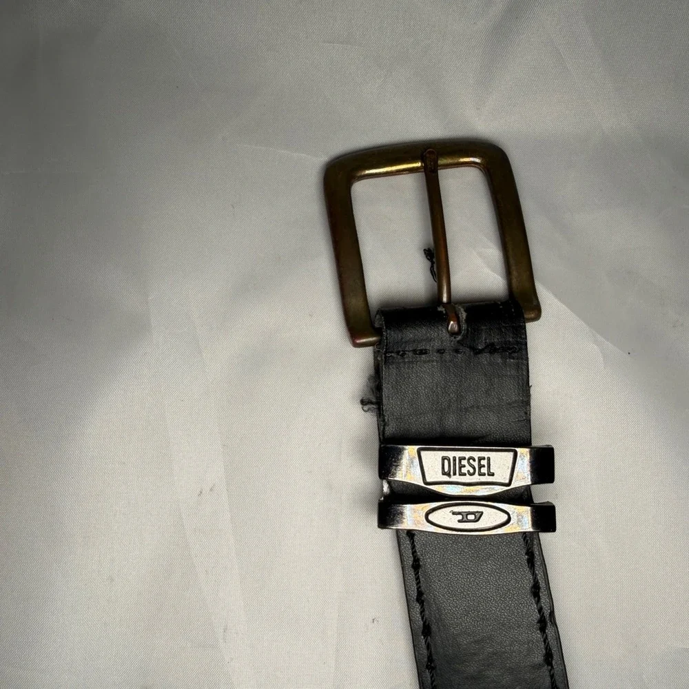 Diesel Belt Mens Black Leather Embossed Logo Y2K Industrial Streetwear 53in 135c